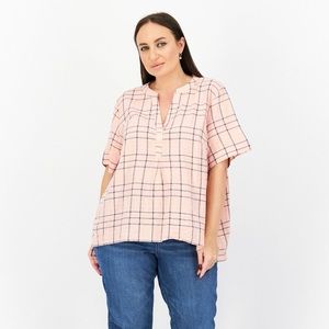 Gloria Vanderbilt Tunic Blouse Coral Navy Plaid New Cotton Short 2XL XXL Vneck